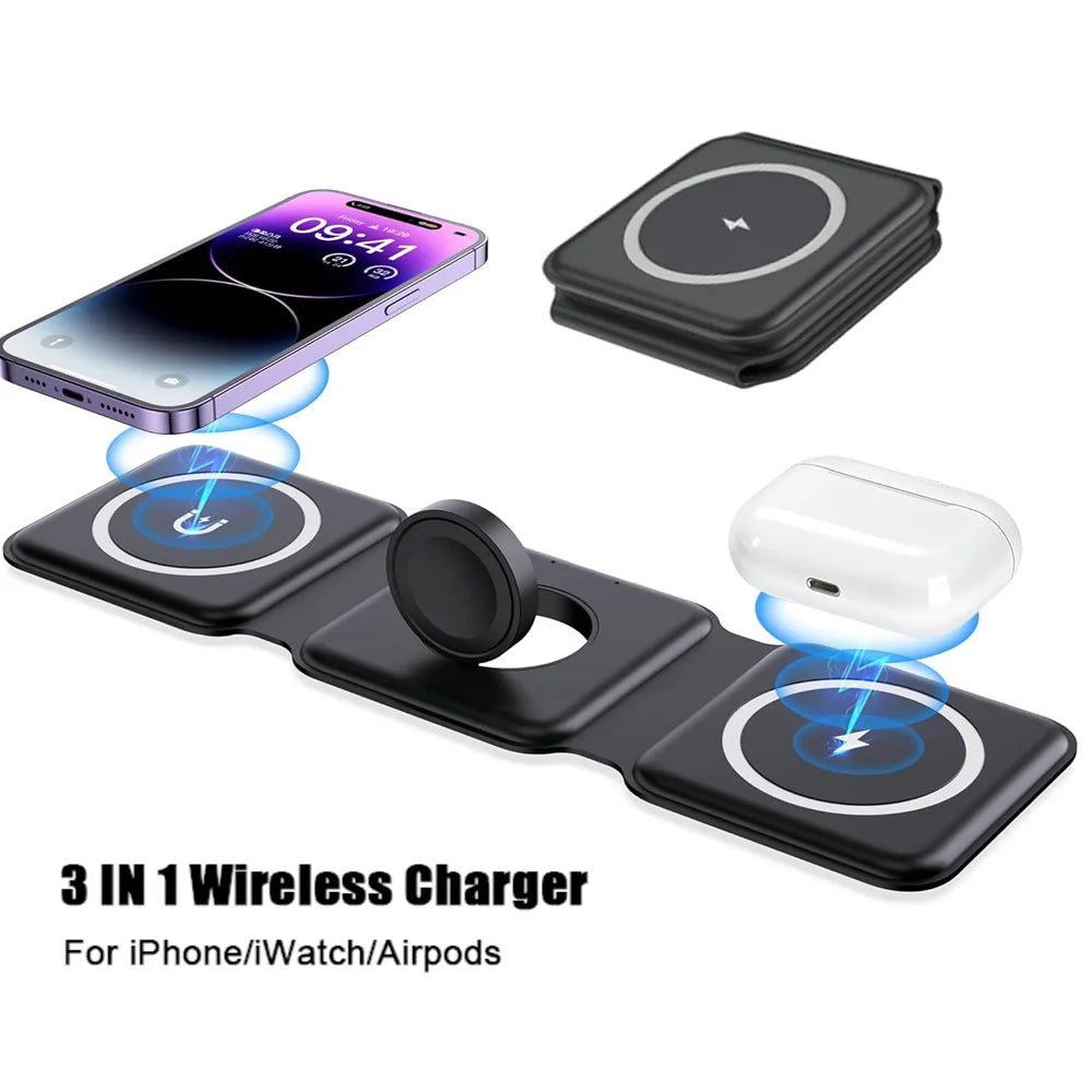 EGS™ 100W 3 in 1 foldable Wireless Charger Pad Stand for iPhone 15 14 13 12Pro Max Airpods iWatch Fast Wireless Charging Dock Station - Everywhere Global Store