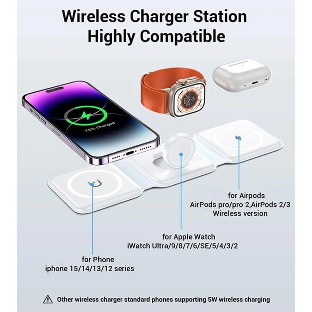 EGS™ 100W 3 in 1 foldable Wireless Charger Pad Stand for iPhone 15 14 13 12Pro Max Airpods iWatch Fast Wireless Charging Dock Station - Everywhere Global Store